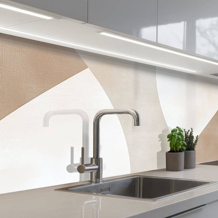 KitchenYeah Keuken achterwand 200x60 cm Spatscherm zelfklevend Bruin Japandi Abstract Muurbeschermer Spatwand fornuis