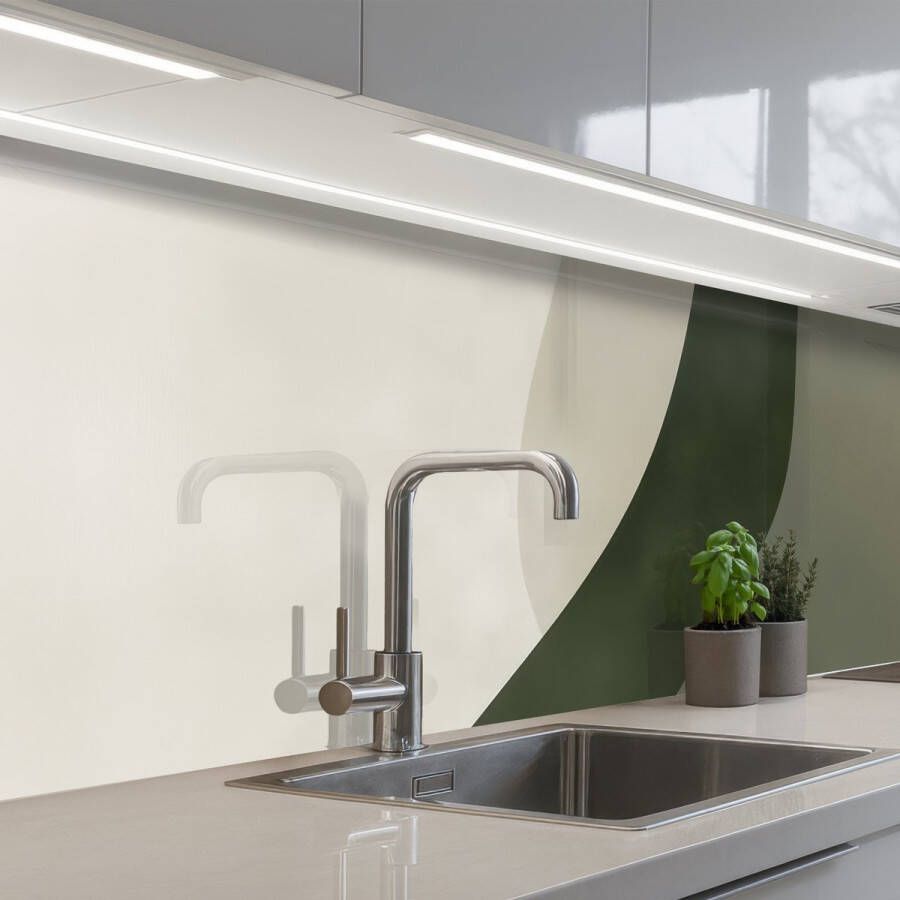 KitchenYeah Keuken achterwand 200x60 cm Spatscherm zelfklevend Japandi Groen Abstract Modern Muurbeschermer Spatwand fornuis