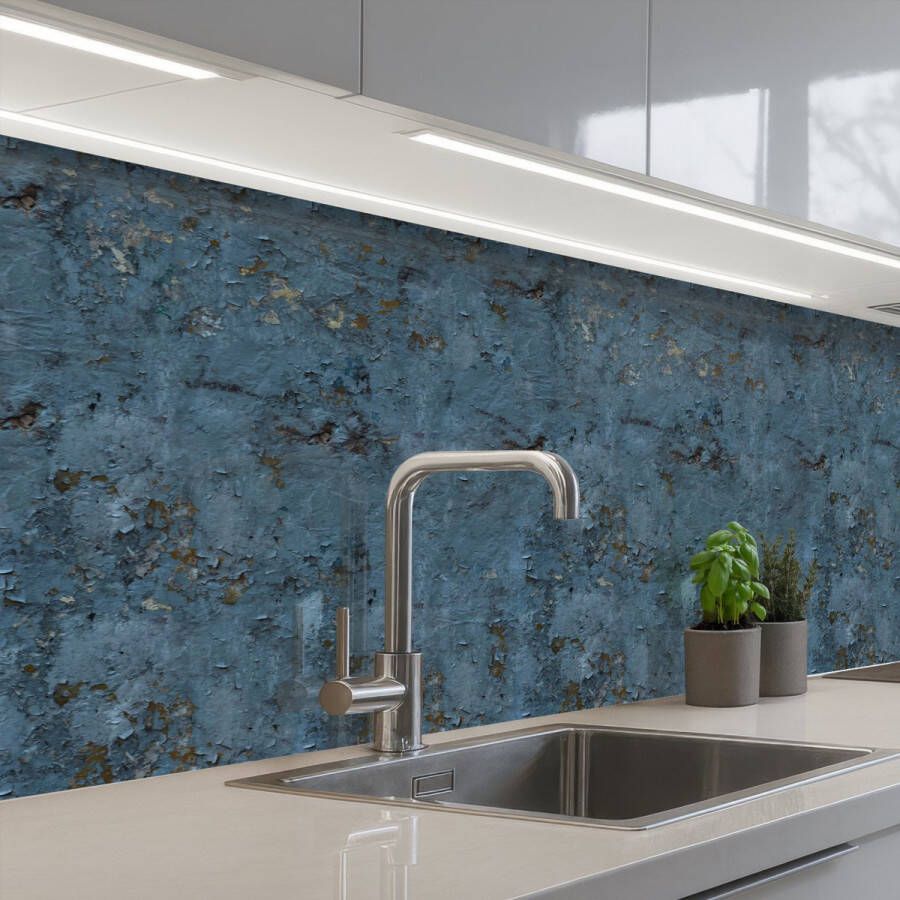 KitchenYeah Keuken achterwand 200x60 cm Spatscherm zelfklevend Verf Blauw Textuur Muurbeschermer Spatwand fornuis