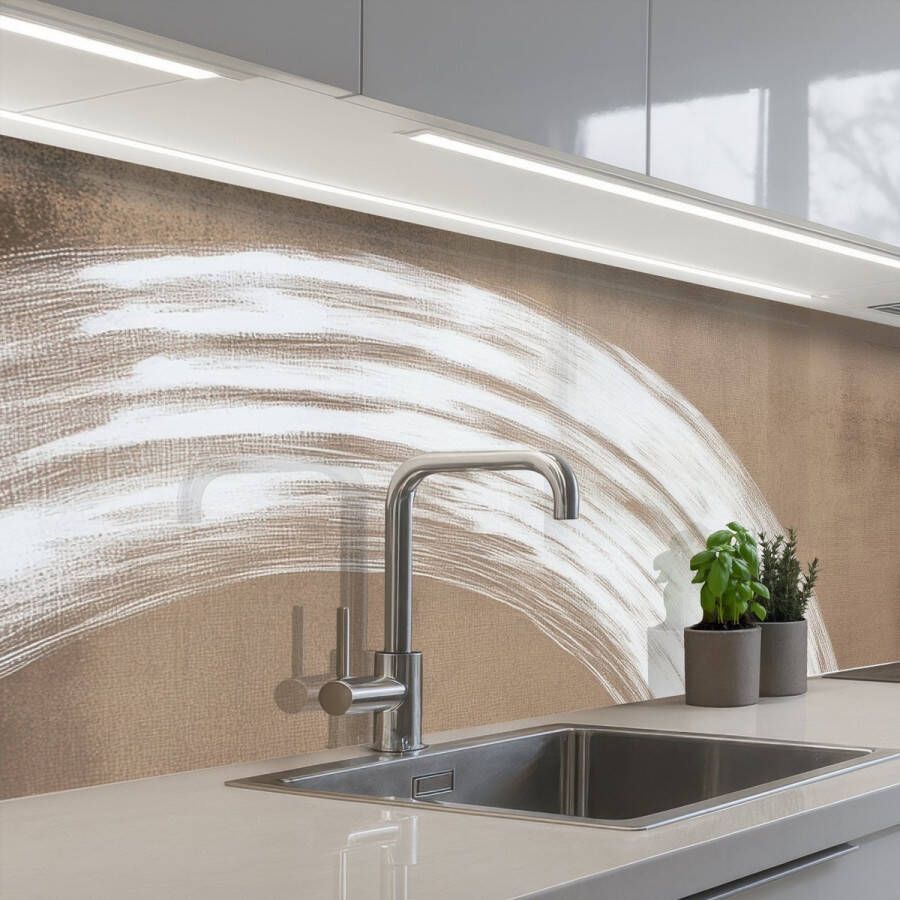 KitchenYeah Keuken achterwand 200x60 cm Spatscherm zelfklevend Verf Bruin Japandi Muurbeschermer Spatwand fornuis