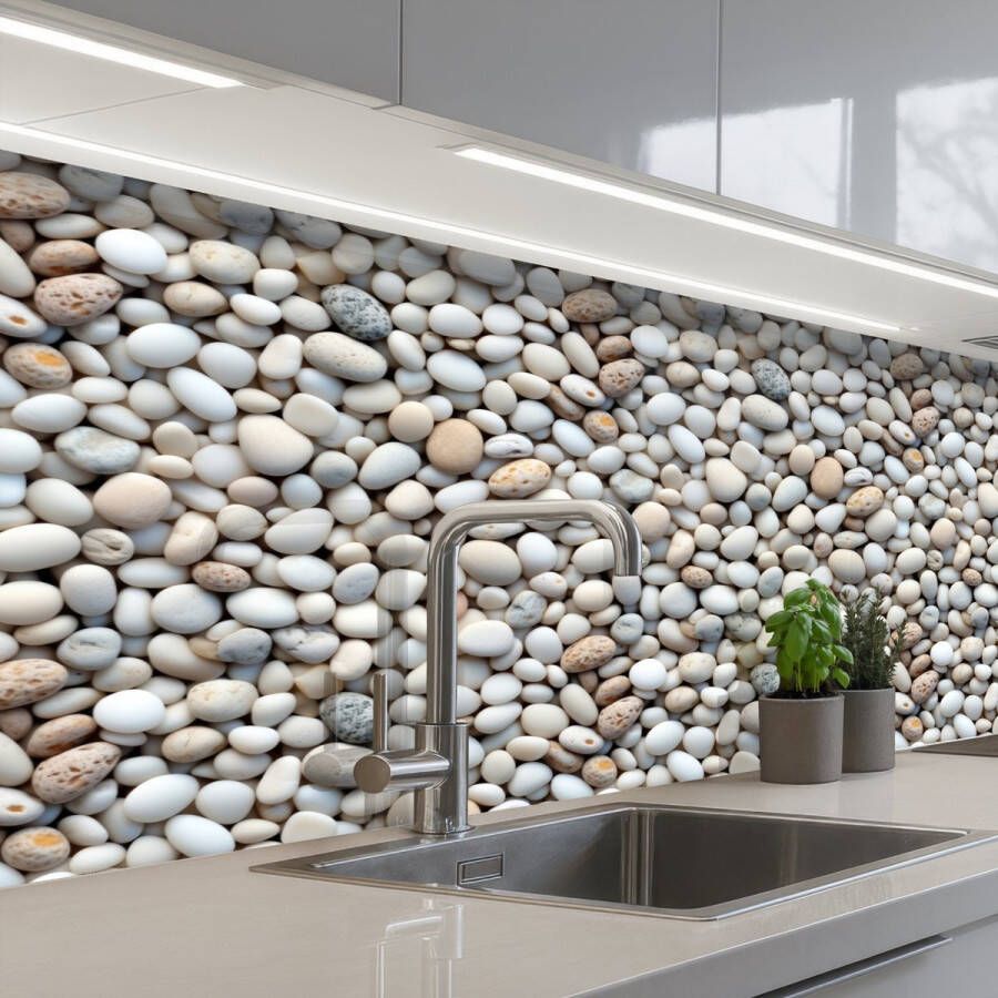 KitchenYeah Keuken achterwand 200x60 cm Spatscherm zelfklevend Zomer Lichte Kiezels Muurbeschermer Spatwand fornuis