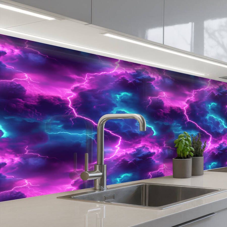KitchenYeah Keuken achterwand 200x80 cm Spatscherm zelfklevend Elektrisch Neon Lucht Muurbeschermer Spatwand fornuis - Foto 2
