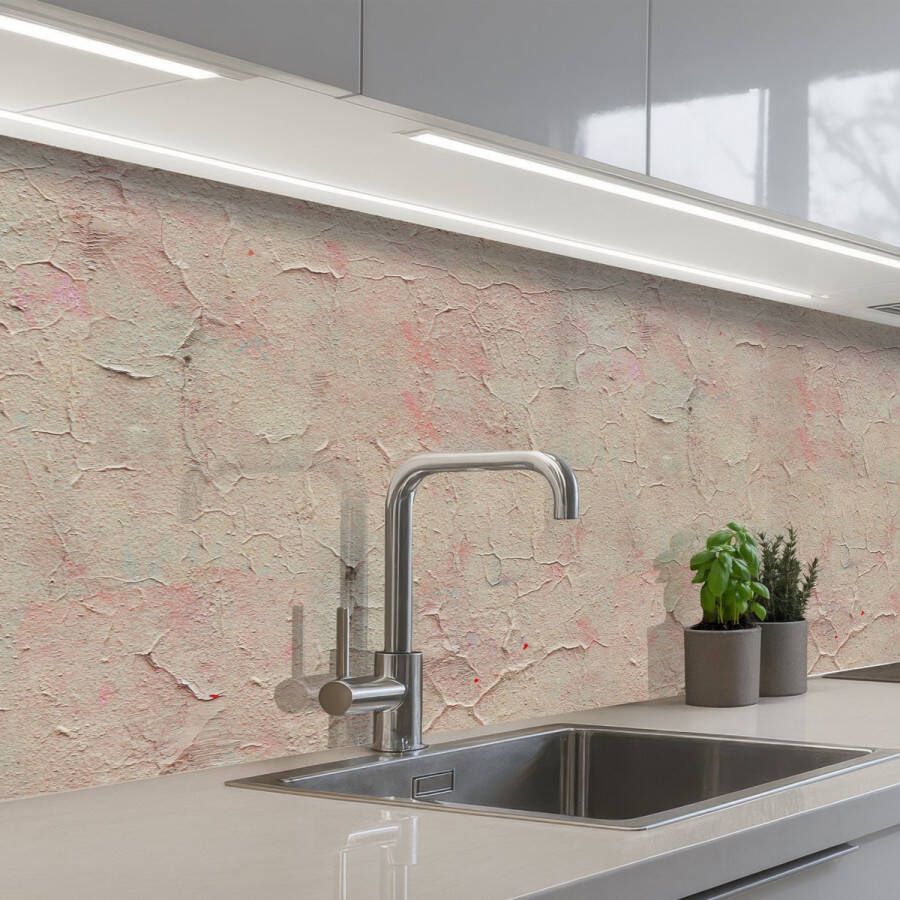 KitchenYeah Keuken achterwand 200x80 cm Spatscherm zelfklevend Muur Roze Beige Oud Muurbeschermer Spatwand fornuis