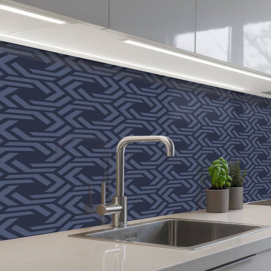 KitchenYeah Keuken achterwand 200x80 cm Spatscherm zelfklevend Patroon Blauw Geometrisch Muurbeschermer Spatwand fornuis