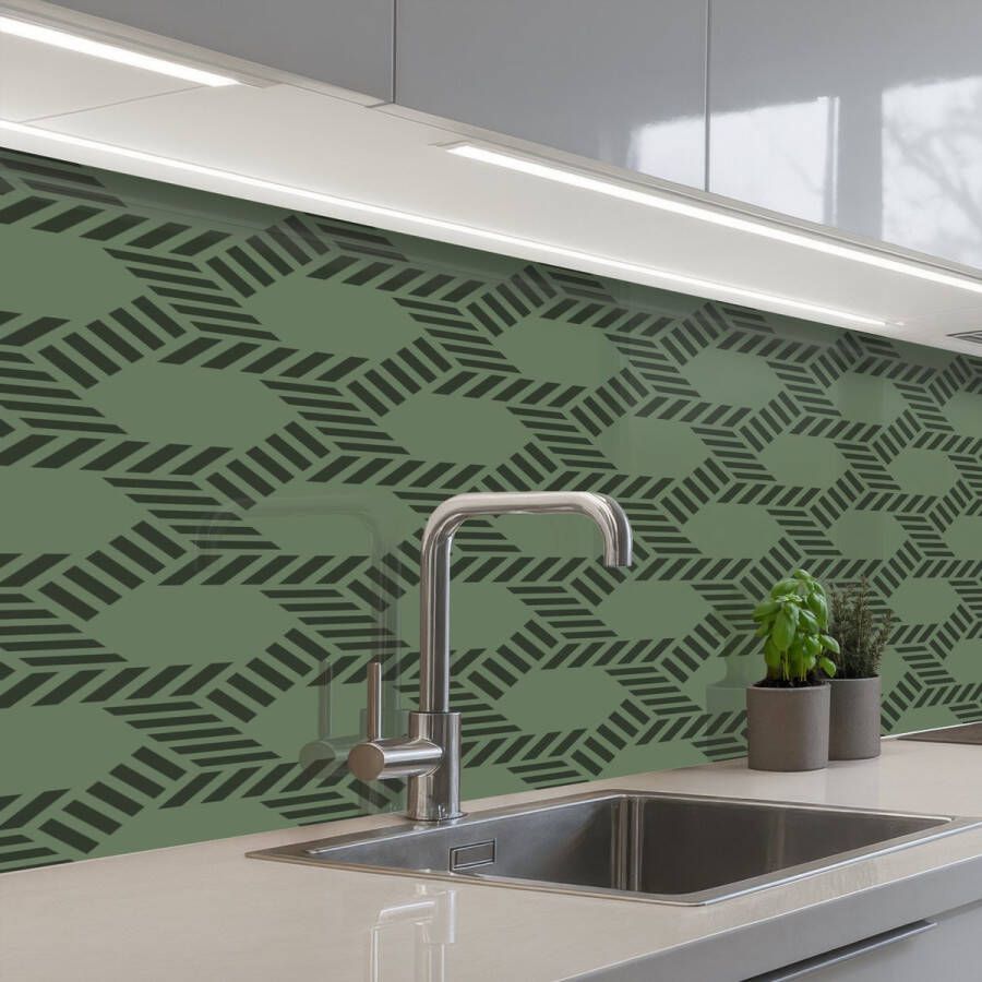 KitchenYeah Keuken achterwand 200x80 cm Spatscherm zelfklevend Patroon Groen Geometrisch Muurbeschermer Spatwand fornuis
