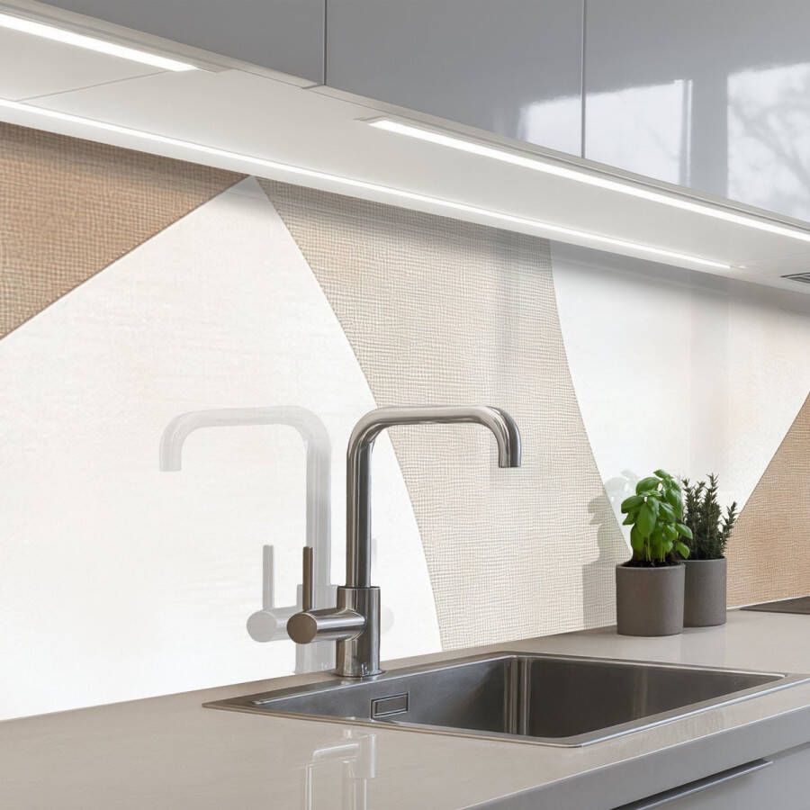 KitchenYeah Keuken achterwand 250x60 cm Spatscherm zelfklevend Bruin Japandi Abstract Muurbeschermer Spatwand fornuis