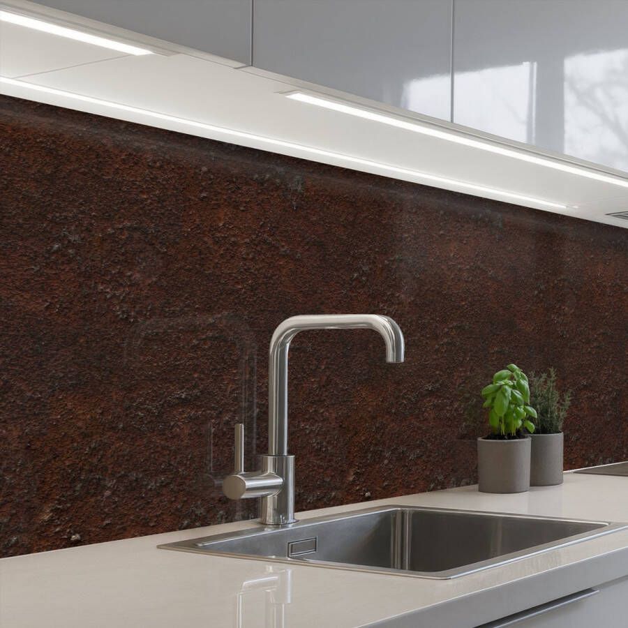 KitchenYeah Keuken achterwand 250x60 cm Spatscherm zelfklevend Donkerbruin Muur Roest print Muurbeschermer Spatwand fornuis