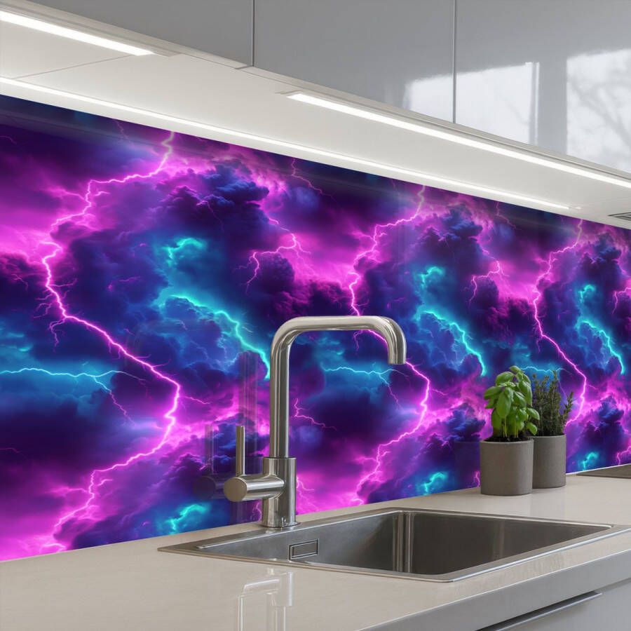KitchenYeah Keuken achterwand 250x60 cm Spatscherm zelfklevend Elektrisch Neon Lucht Muurbeschermer Spatwand fornuis