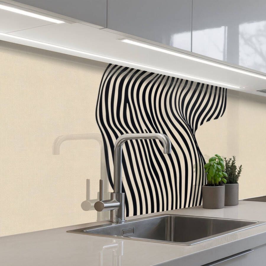 KitchenYeah Keuken achterwand 250x60 cm Spatscherm zelfklevend Golvend Lijnen Abstract Silhouet Muurbeschermer Spatwand fornuis