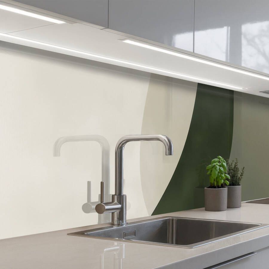KitchenYeah Keuken achterwand 250x60 cm Spatscherm zelfklevend Japandi Groen Abstract Modern Muurbeschermer Spatwand fornuis