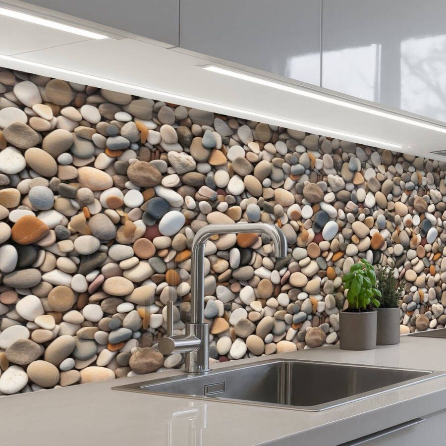 KitchenYeah Keuken achterwand 250x60 cm Spatscherm zelfklevend Matte Lichte Stenen Muurbeschermer Spatwand fornuis