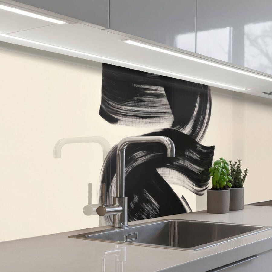 KitchenYeah Keuken achterwand 250x60 cm Spatscherm zelfklevend Strepen Zwart Abstract Muurbeschermer Spatwand fornuis