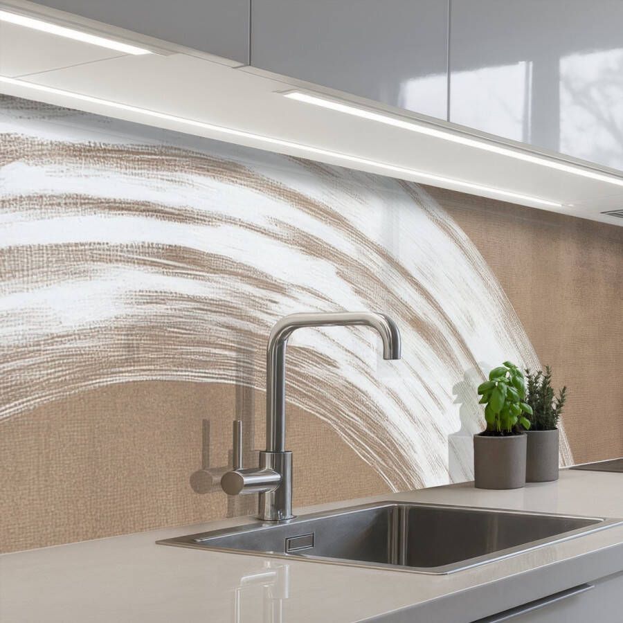 KitchenYeah Keuken achterwand 250x60 cm Spatscherm zelfklevend Verf Bruin Japandi Muurbeschermer Spatwand fornuis