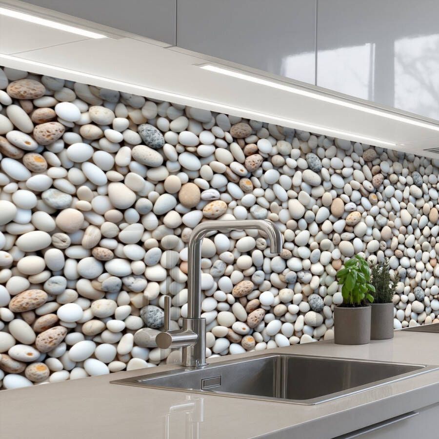 KitchenYeah Keuken achterwand 250x60 cm Spatscherm zelfklevend Zomer Lichte Kiezels Muurbeschermer Spatwand fornuis