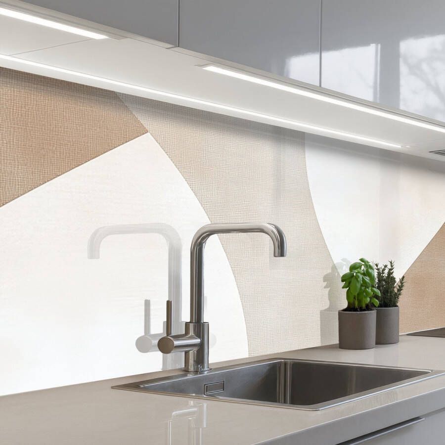 KitchenYeah Keuken achterwand 250x80 cm Spatscherm zelfklevend Bruin Japandi Abstract Muurbeschermer Spatwand fornuis