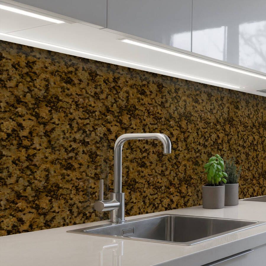 KitchenYeah Keuken achterwand 250x80 cm Spatscherm zelfklevend Bruin Vlekken Graniet print Muurbeschermer Spatwand fornuis