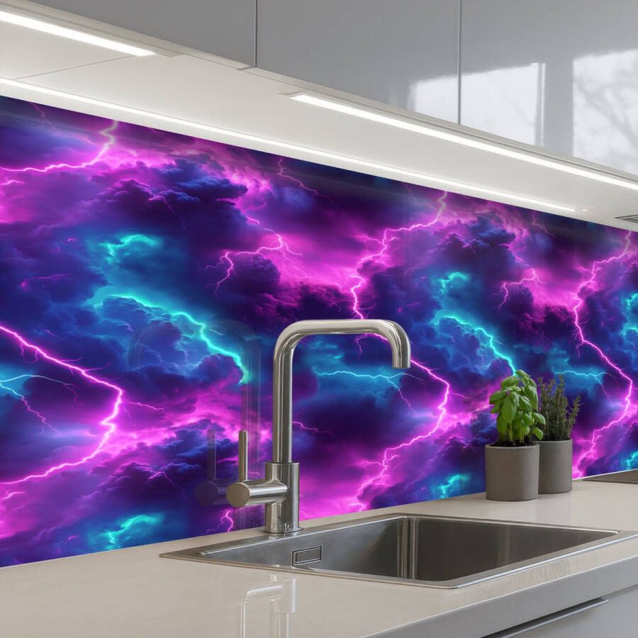 KitchenYeah Keuken achterwand 250x80 cm Spatscherm zelfklevend Elektrisch Neon Lucht Muurbeschermer Spatwand fornuis