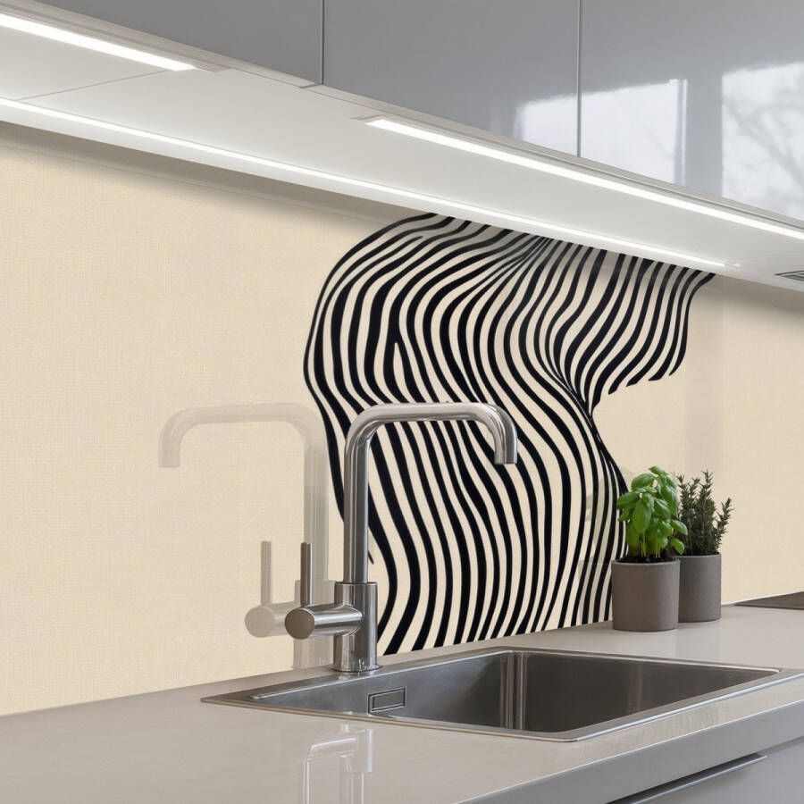 KitchenYeah Keuken achterwand 250x80 cm Spatscherm zelfklevend Golvend Lijnen Abstract Silhouet Muurbeschermer Spatwand fornuis