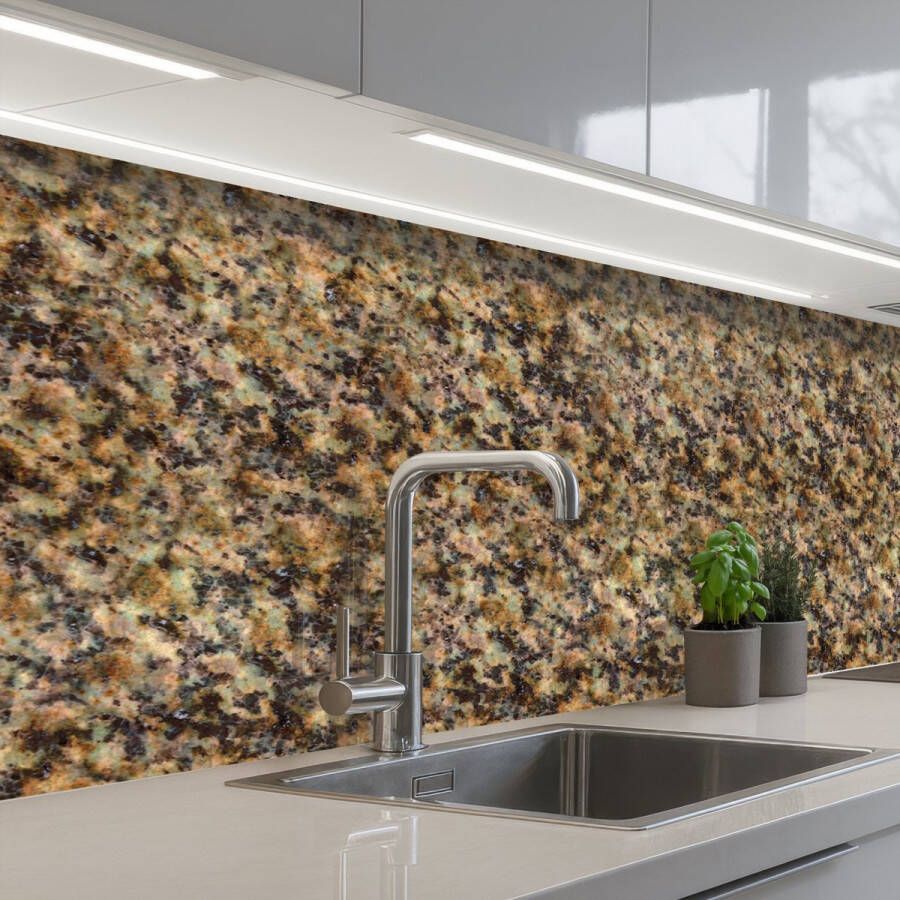 KitchenYeah Keuken achterwand 250x80 cm Spatscherm zelfklevend Graniet Kleur Bruin Muurbeschermer Spatwand fornuis