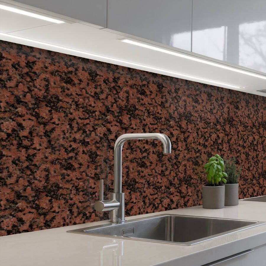 KitchenYeah Keuken achterwand 250x80 cm Spatscherm zelfklevend Graniet Rood Zwart Muurbeschermer Spatwand fornuis