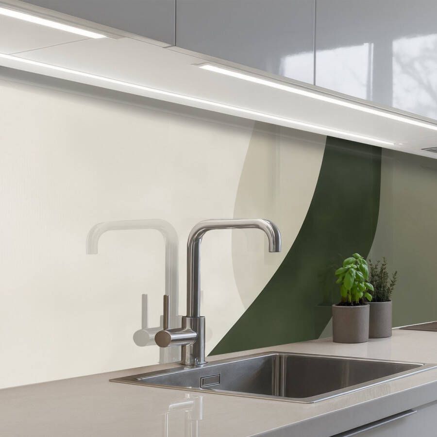 KitchenYeah Keuken achterwand 250x80 cm Spatscherm zelfklevend Japandi Groen Abstract Modern Muurbeschermer Spatwand fornuis