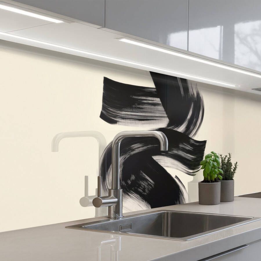 KitchenYeah Keuken achterwand 250x80 cm Spatscherm zelfklevend Strepen Zwart Abstract Muurbeschermer Spatwand fornuis
