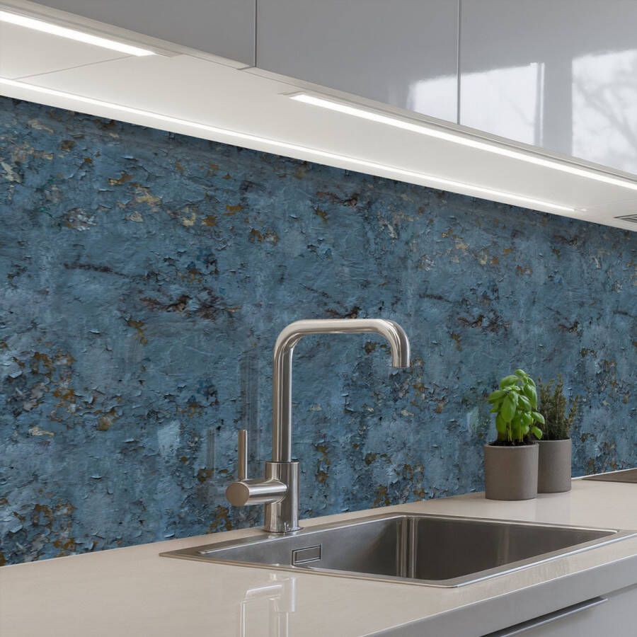 KitchenYeah Keuken achterwand 250x80 cm Spatscherm zelfklevend Verf Blauw Textuur Muurbeschermer Spatwand fornuis