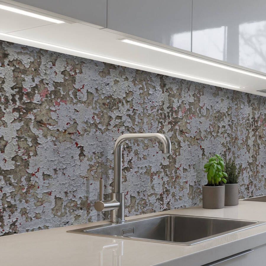 KitchenYeah Keuken achterwand 250x80 cm Spatscherm zelfklevend Verf Grijs Slijtage Muurbeschermer Spatwand fornuis