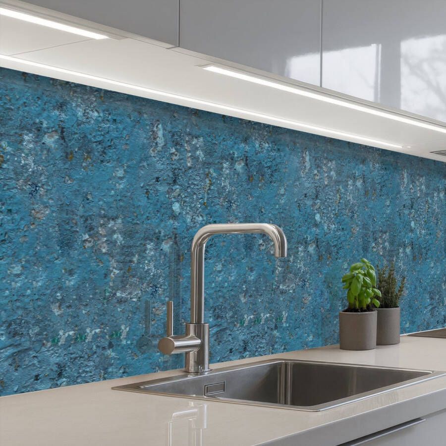KitchenYeah Keuken achterwand 300x60 cm Spatscherm zelfklevend Blauw Muur Barsten Scheuren Muurbeschermer Spatwand fornuis