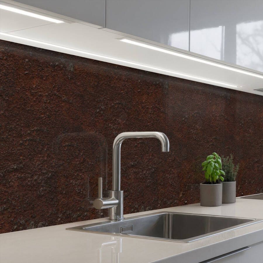 KitchenYeah Keuken achterwand 300x60 cm Spatscherm zelfklevend Donkerbruin Muur Roest print Muurbeschermer Spatwand fornuis