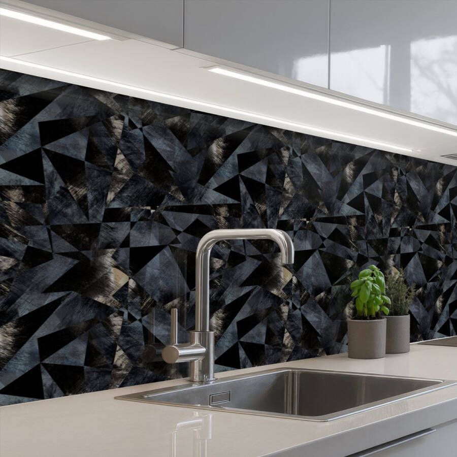 KitchenYeah Keuken achterwand 300x60 cm Spatscherm zelfklevend Driehoeken Abstract Donker Muurbeschermer Spatwand fornuis