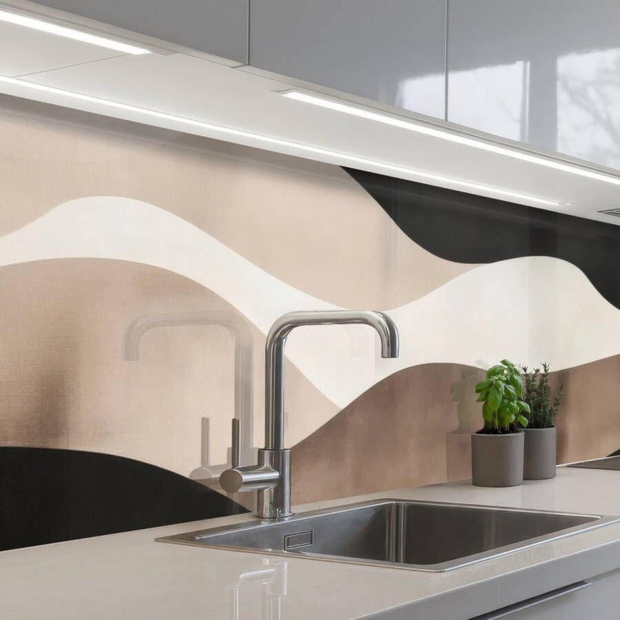 KitchenYeah Keuken achterwand 300x80 cm Spatscherm zelfklevend Abstract Landschap Golven Crèmekleur Muurbeschermer Spatwand fornuis