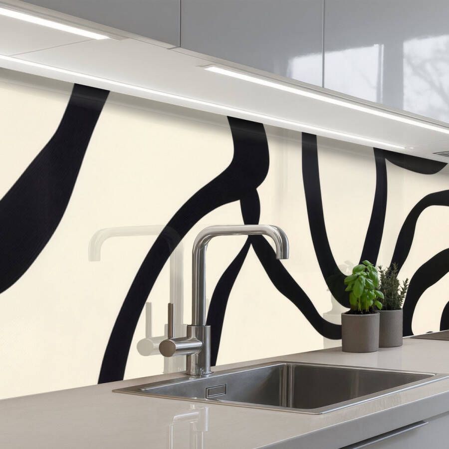 KitchenYeah Keuken achterwand 300x80 cm Spatscherm zelfklevend Abstract Lijnen Modern Beige Muurbeschermer Spatwand fornuis