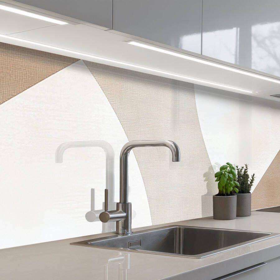KitchenYeah Keuken achterwand 300x80 cm Spatscherm zelfklevend Bruin Japandi Abstract Muurbeschermer Spatwand fornuis