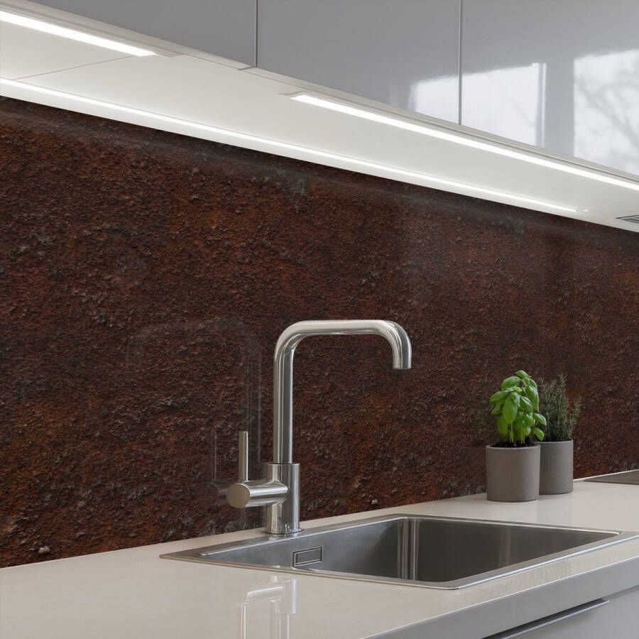 KitchenYeah Keuken achterwand 300x80 cm Spatscherm zelfklevend Donkerbruin Muur Roest print Muurbeschermer Spatwand fornuis
