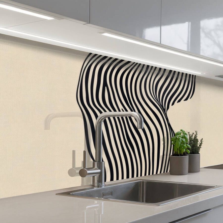 KitchenYeah Keuken achterwand 300x80 cm Spatscherm zelfklevend Golvend Lijnen Abstract Silhouet Muurbeschermer Spatwand fornuis