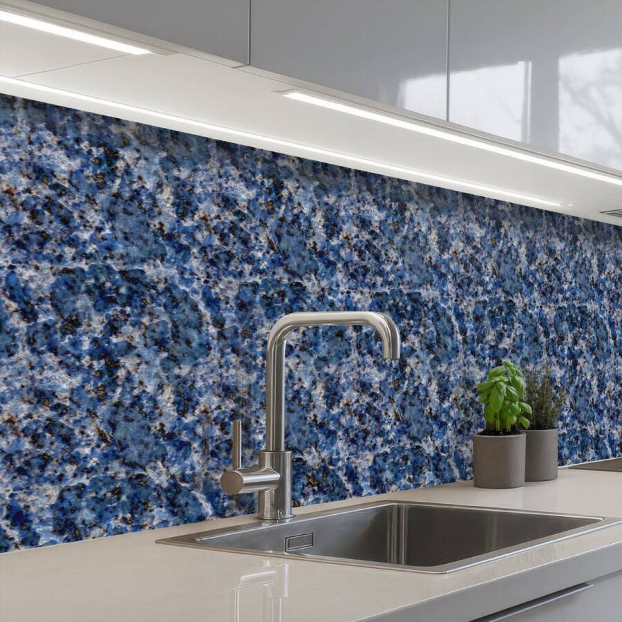 KitchenYeah Keuken achterwand 300x80 cm Spatscherm zelfklevend Graniet Blauw Koel Muurbeschermer Spatwand fornuis