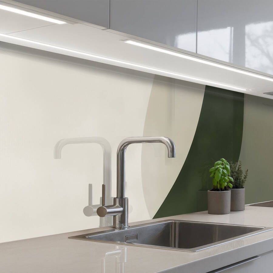 KitchenYeah Keuken achterwand 300x80 cm Spatscherm zelfklevend Japandi Groen Abstract Modern Muurbeschermer Spatwand fornuis