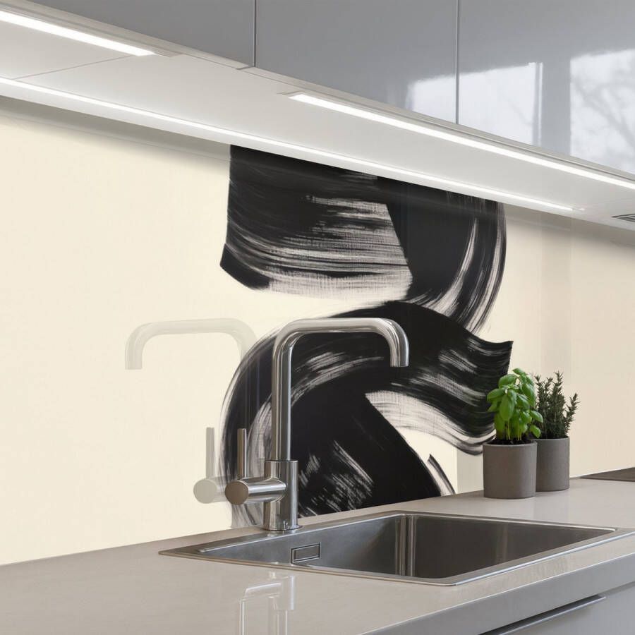 KitchenYeah Keuken achterwand 300x80 cm Spatscherm zelfklevend Strepen Zwart Abstract Muurbeschermer Spatwand fornuis