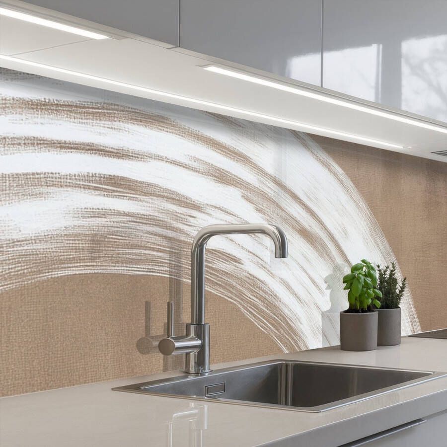 KitchenYeah Keuken achterwand 300x80 cm Spatscherm zelfklevend Verf Bruin Japandi Muurbeschermer Spatwand fornuis