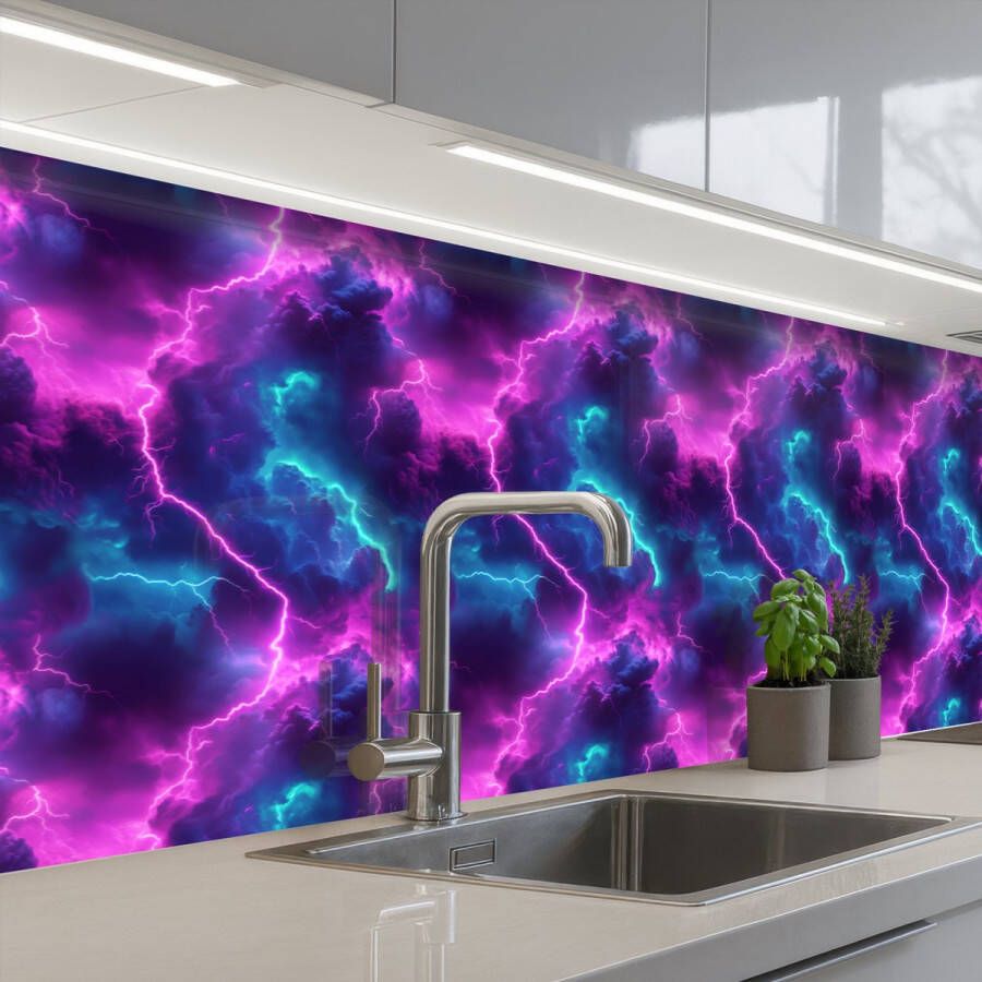 KitchenYeah Keuken achterwand 350x60 cm Spatscherm zelfklevend Elektrisch Neon Lucht Muurbeschermer Spatwand fornuis
