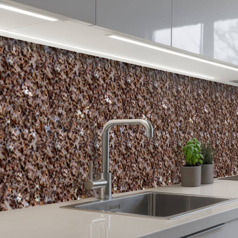 KitchenYeah Keuken achterwand 400x60 cm Spatscherm zelfklevend Graniet Bruin Structuur Muurbeschermer Spatwand fornuis