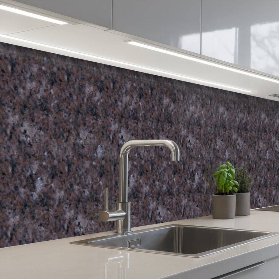 KitchenYeah Keuken achterwand 400x60 cm Spatscherm zelfklevend Graniet Zwart Grijs Vlekken Muurbeschermer Spatwand fornuis