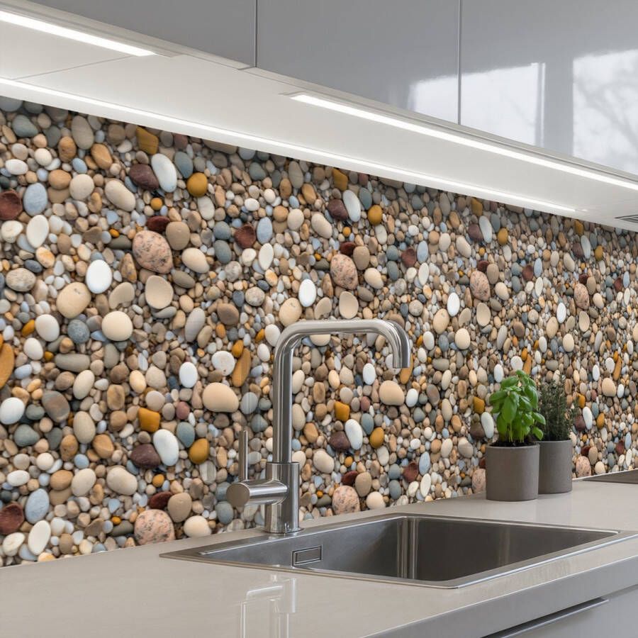 KitchenYeah Keuken achterwand 400x60 cm Spatscherm zelfklevend Kleine Grote Stenen Muurbeschermer Spatwand fornuis