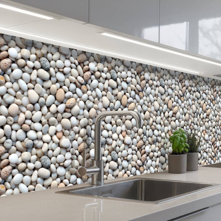 KitchenYeah Keuken achterwand 400x60 cm Spatscherm zelfklevend Zomer Lichte Kiezels Muurbeschermer Spatwand fornuis