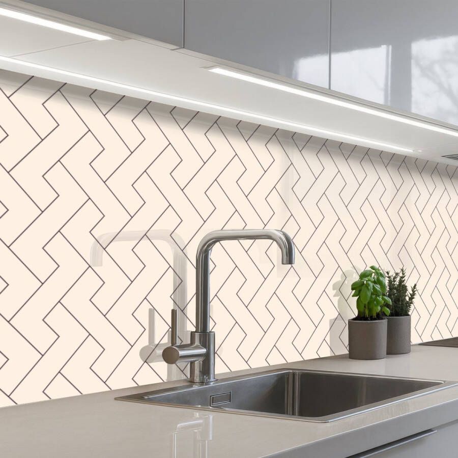 KitchenYeah Keuken achterwand 400x80 cm Spatscherm zelfklevend Beige Zigzag Patroon Muurbeschermer Spatwand fornuis