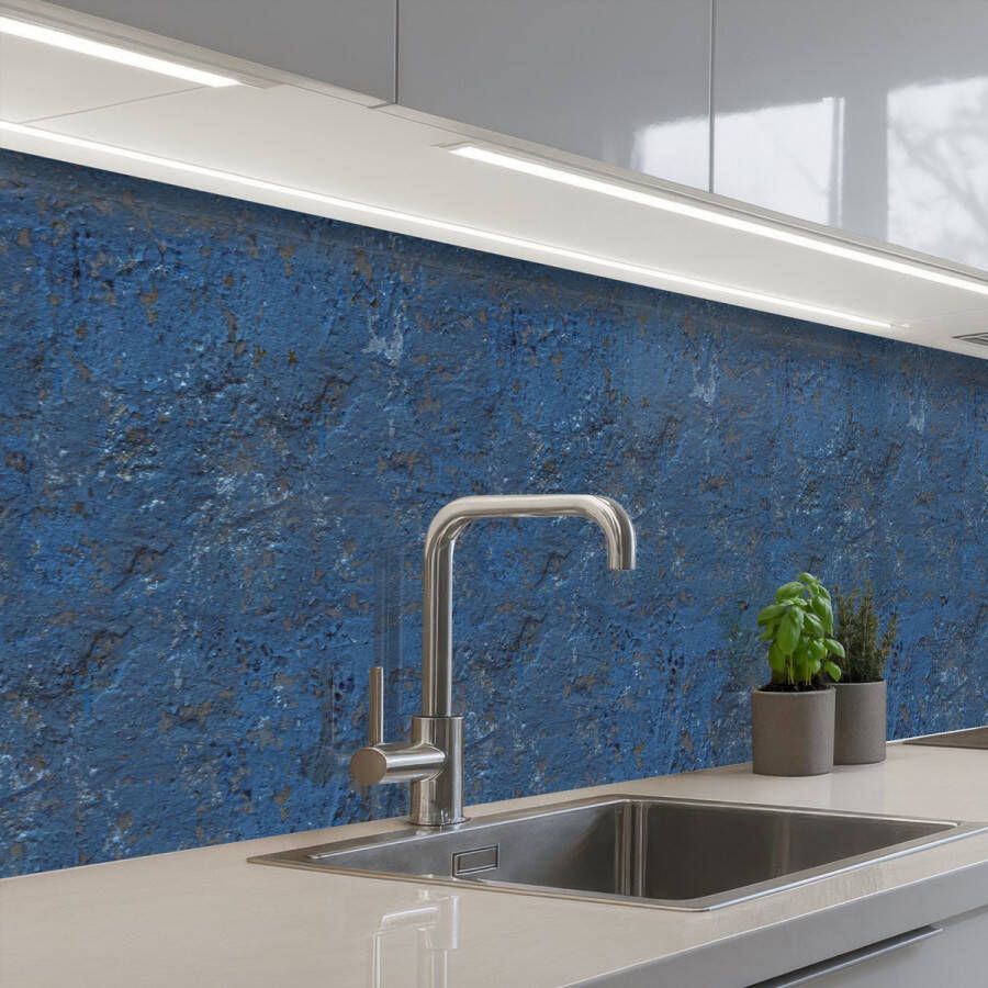 KitchenYeah Keuken achterwand 400x80 cm Spatscherm zelfklevend Blauw Muur Oud Muurbeschermer Spatwand fornuis