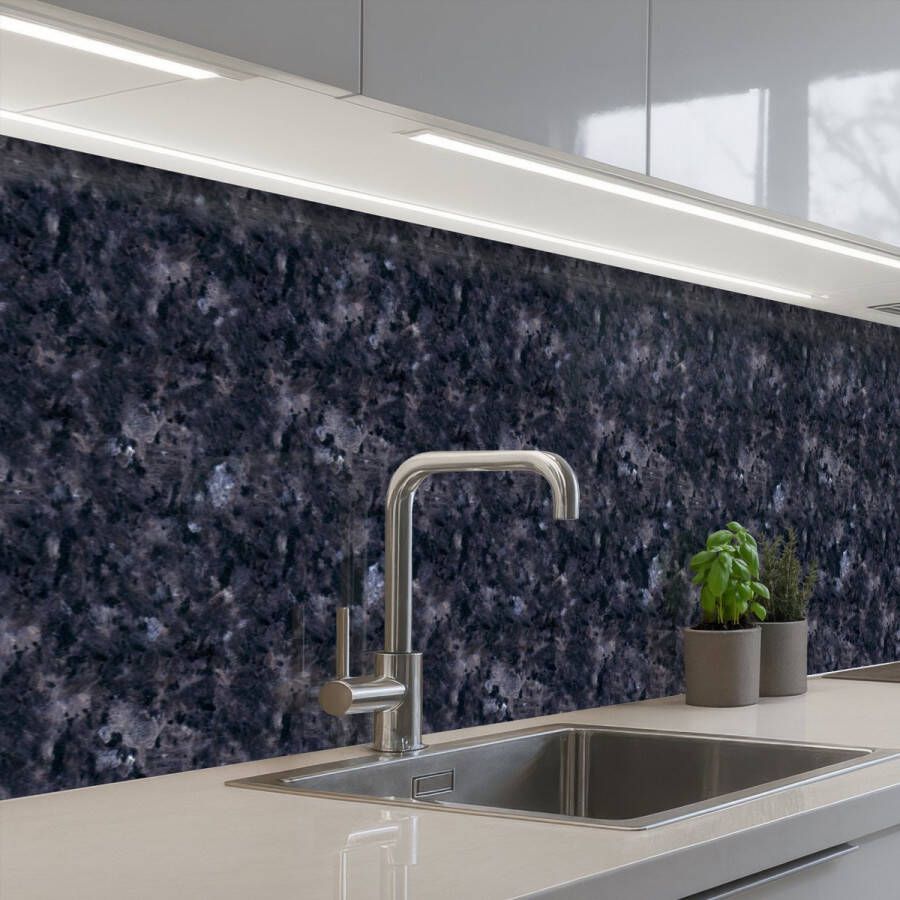 KitchenYeah Keuken achterwand 400x80 cm Spatscherm zelfklevend Grijs Zwart Patroon Muurbeschermer Spatwand fornuis