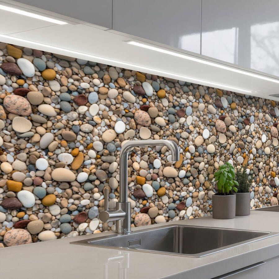 KitchenYeah Keuken achterwand 400x80 cm Spatscherm zelfklevend Kleine Grote Stenen Muurbeschermer Spatwand fornuis