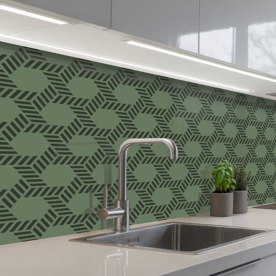 KitchenYeah Keuken achterwand 400x80 cm Spatscherm zelfklevend Patroon Groen Geometrisch Muurbeschermer Spatwand fornuis